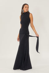 Maxi dress with metallic ribbon band