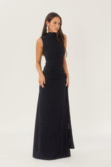 Maxi dress with metallic ribbon band