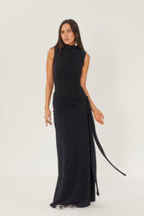 Maxi dress with metallic ribbon band