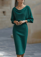 Women's Draped Batwing Midi Dress with Cowl Neckline