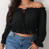 Sleek Black Off-Shoulder Top with Flattering Fit