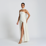 Strapless Maxi Dress with Asymmetrical Cut and High Slit