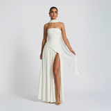 Strapless Maxi Dress with Asymmetrical Cut and High Slit