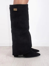 Elegant Women's Suede Boots with Gold Accents